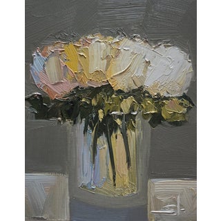 White Flowers Oil Painting by Vivek Mandalia For Sale