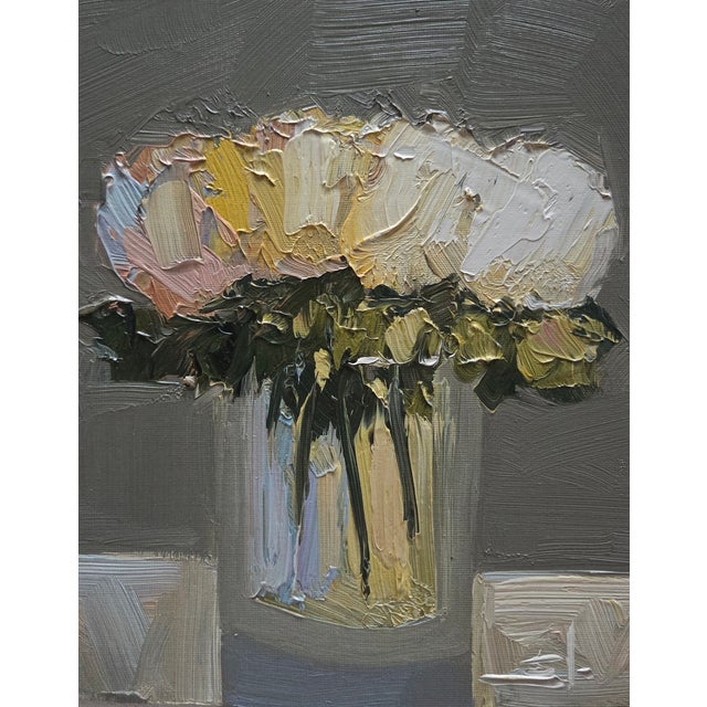 White Flowers Oil Painting by Vivek Mandalia For Sale