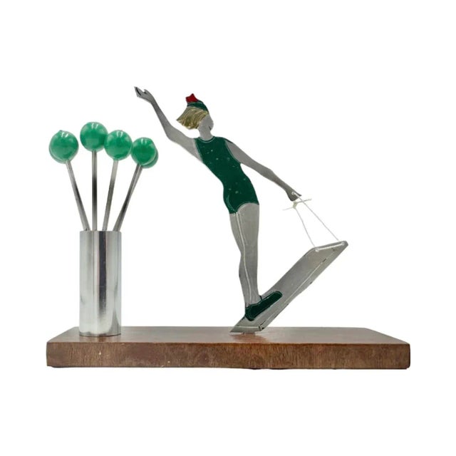 Vintage Sudre Female Waterskier Cocktail Garnish Set Paris Art Deco C1930s For Sale - Image 4 of 12