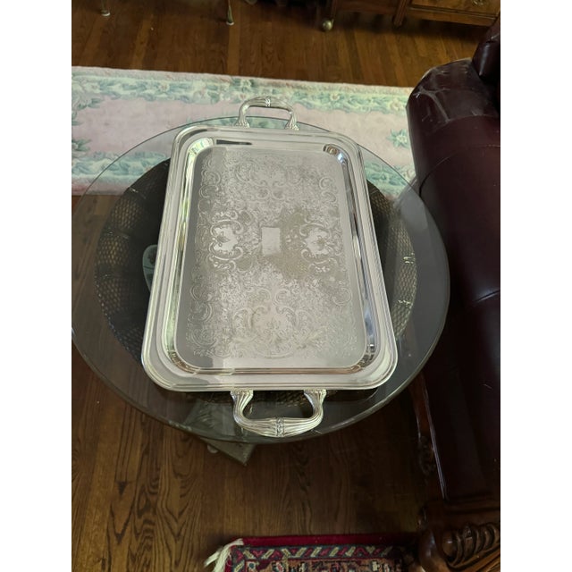 Vintage Footed Butler Silverplate Tray by Empress FEDERAb Silver Co. For Sale In Birmingham - Image 6 of 9