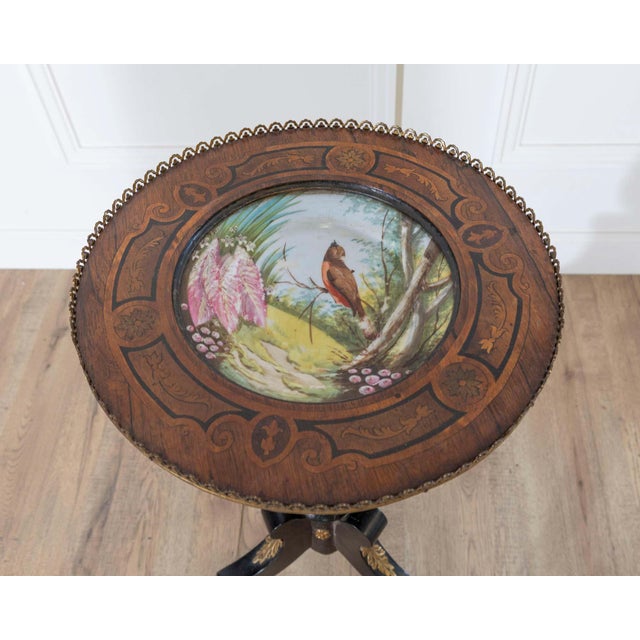19th Century Napoleon III Pedestal Table with Marquetry and Painted Earthenware Basin, France For Sale - Image 9 of 9