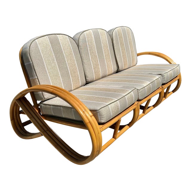 Restored 3-Seater Vintage Rattan Sofa For Sale