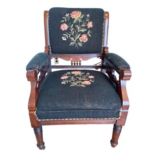 Antique Eastlake Style Victorian Needlepoint Armchair For Sale