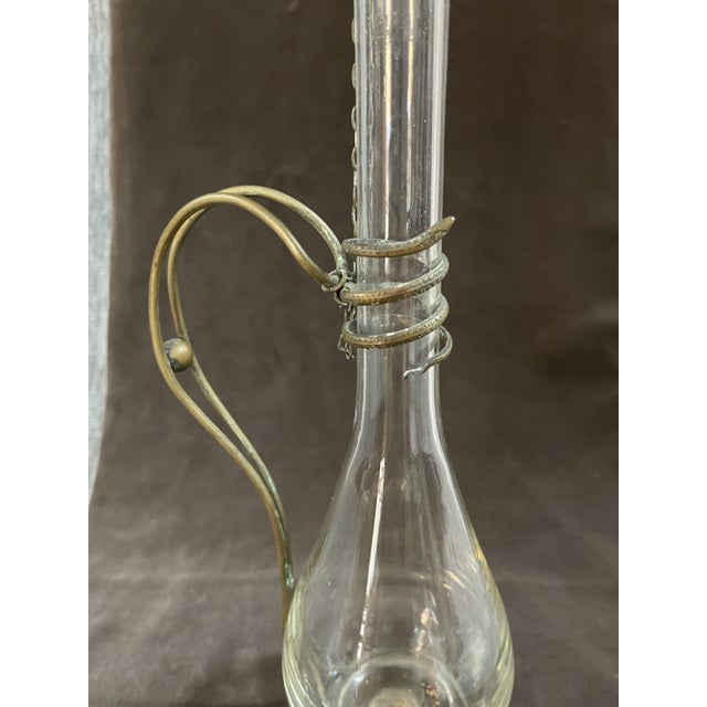 Vintage Brass and Hand Blown Glass Decanter, 1890s For Sale - Image 4 of 8