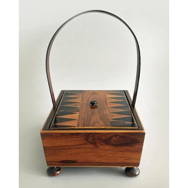 Tunbridgeware Rosewood Sewing Box with Hoop Handle For Sale - Image 4 of 11