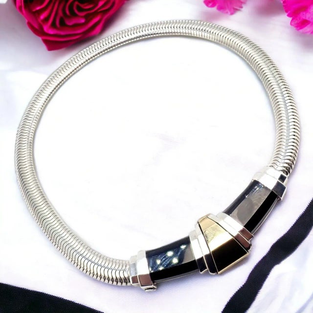 Cartier Vintage Cartier 18k Yellow Gold + Silver Art Deco Onyx Necklace For Sale - Image 4 of 11