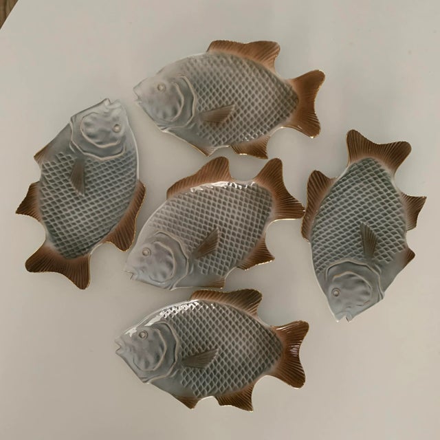 Mid Century Crown Regal Fine Porcelain Fish Plates- Set of 5 For Sale - Image 9 of 9