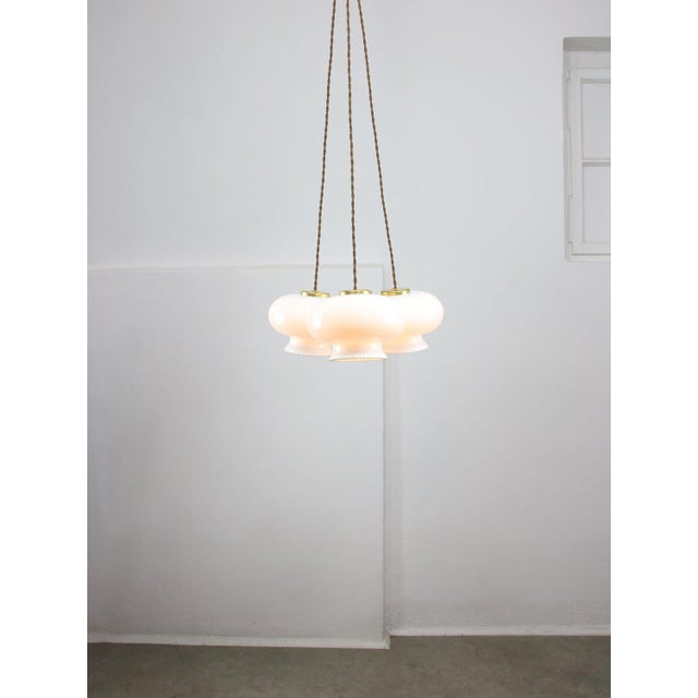 Mid-Century Italian Opaline Glass and Brass Pendant Lamp, Set of 3 For Sale - Image 6 of 18