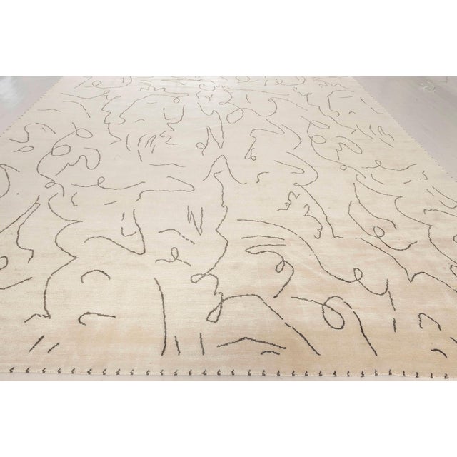 Textile Modern Jean Cocteau-Inspired Abstract Gray Silk Oversized Rug "Graffito" For Sale - Image 7 of 7