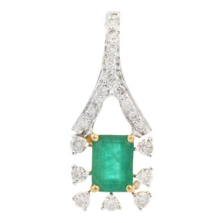 18k Solid Gold 1.06 Carat Emerald Handcrafted Pendant With Diamonds For Sale