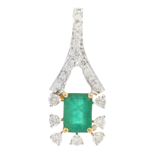 18k Solid Gold 1.06 Carat Emerald Handcrafted Pendant With Diamonds For Sale