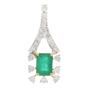 18k Solid Gold 1.06 Carat Emerald Handcrafted Pendant With Diamonds