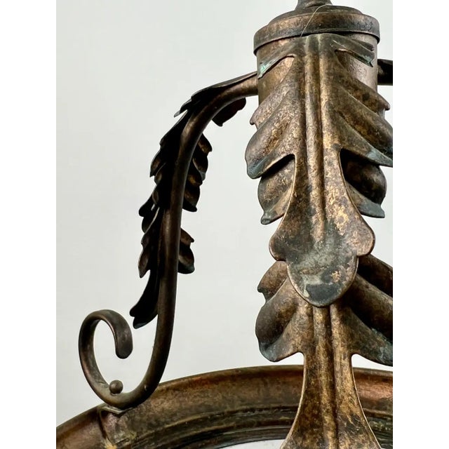 French Regency Style Bell Jar Pendant With Seeded Glass and Acanthus Leaf Bronze For Sale - Image 11 of 13