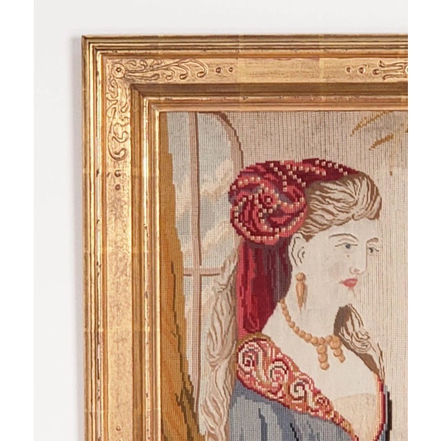 Late 19th Century Framed Needlepoint Picture of a Victorian Lady, England Circa 1880 For Sale - Image 5 of 6