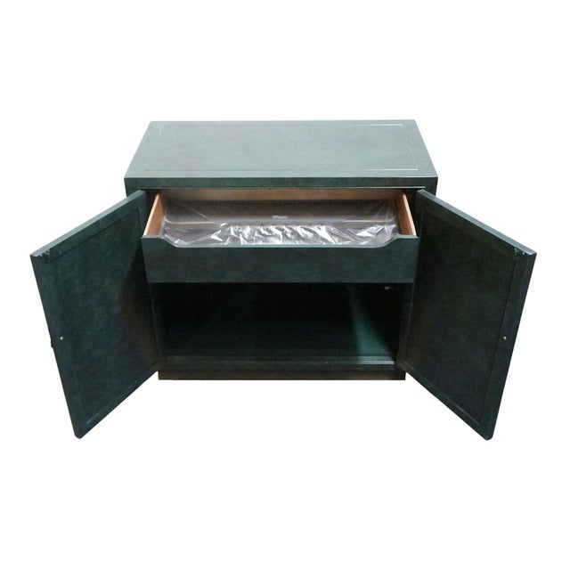 Wood Henredon Furniture Green Asian Chinoiserie Faux Malachite 36" Storage Cabinet W. Embossed Floral Detail For Sale - Image 7 of 17