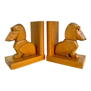Pair of Swiss Handcrafted Wooden Dachshund Book Ends