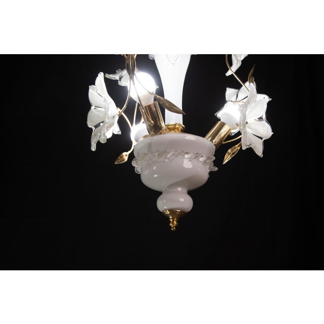 Italian Murano Vintage Chandelier White Flowers, 1970s For Sale - Image 3 of 12