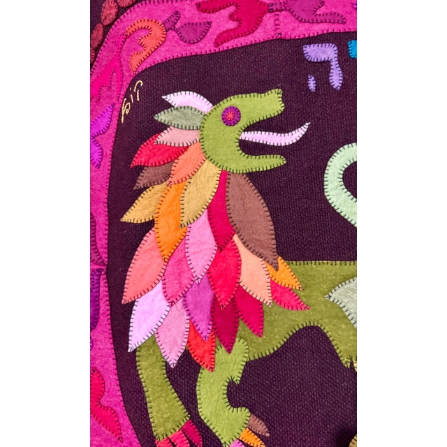 Black Kopel Gurwin, Wool Felt Applique Israeli Folk Art Lion Signed Tapestry Kopel Gurwin Bezalel, c.1970's For Sale - Image 8 of 9
