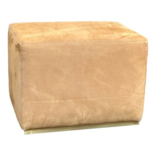 Restoration Hardware Rex Rectangular Camel Leather Ottoman + Brass Base For Sale