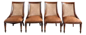Vintage Carved Wood Chairs With Leather Seats and Damask Upholstered Backs ~ Set of 4