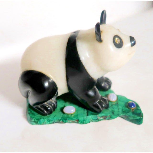 1900 - 1909 1900s Imperial Carved Hardstone Panda on a Malachite Base For Sale - Image 5 of 11