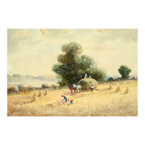 Wheat Field Harvest, Early 20th Century Figurative Landscape