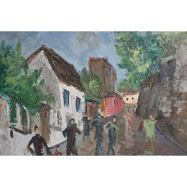 Roland Dubuc, Strollers in Montmartre, 1960s, Oil Painting on Canvas, Framed For Sale - Image 7 of 16