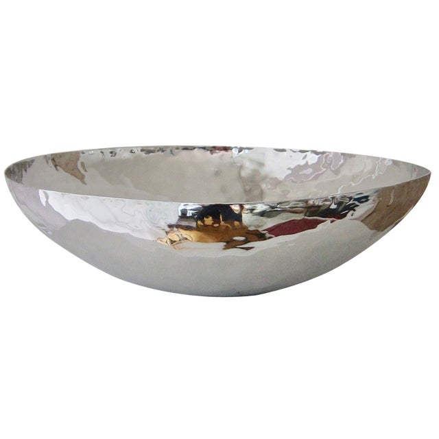 Large Bowl in Hammered Chrome Steel, Italy, 1980s For Sale