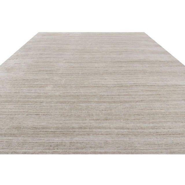 Rug & Kilim Rug & Kilim’s Oversized Textural Rug in Solid Taupe and White Tones and Striae - 14x16 For Sale - Image 4 of 8
