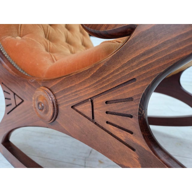 Vintage Scandinavian Rocking Chair in Velour and Dark Beech, 1960s For Sale - Image 6 of 18