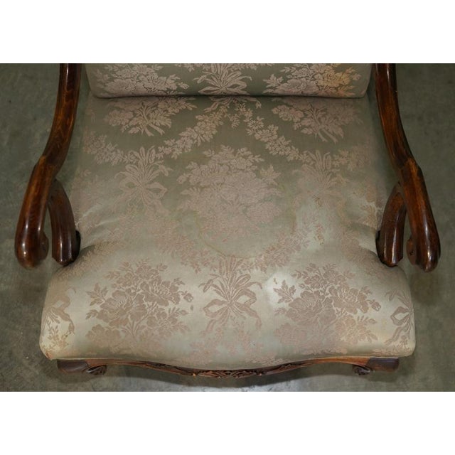 Antique French Walnut Armchairs with Silk Damask, 1880s, Set of 2 For Sale - Image 17 of 18