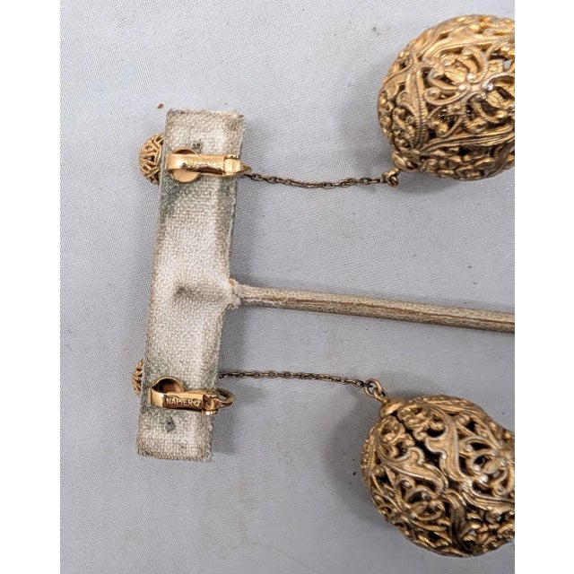 Gold Vintage 1966 Signed Napier Goldtone Filigree Ball Drop Clip Earrings- 2 Pieces For Sale - Image 8 of 8
