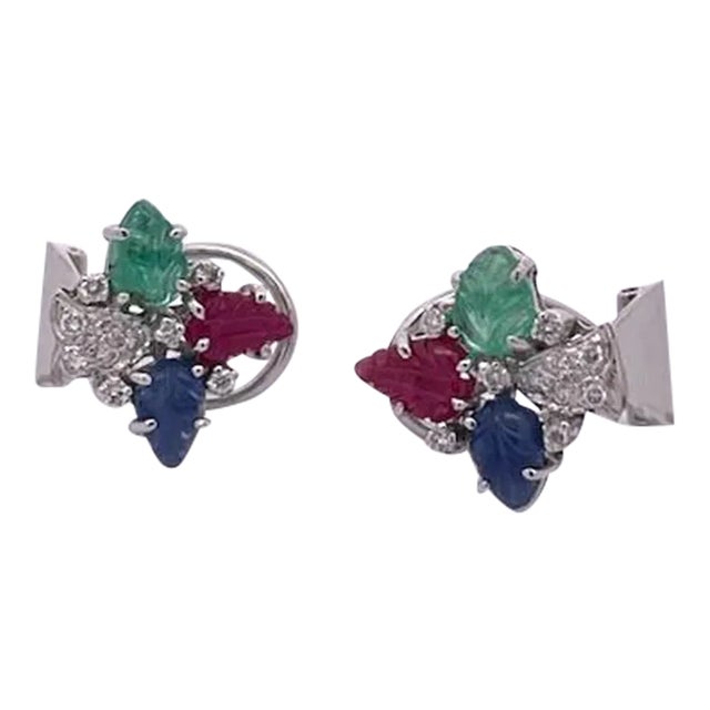 Tutti Frutti 18k White Gold Earrings - 2 Pieces For Sale