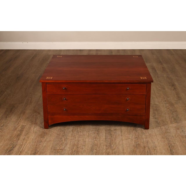 Stickley Harvey Ellis Square Cherry Storage Cocktail Table For Sale - Image 15 of 18
