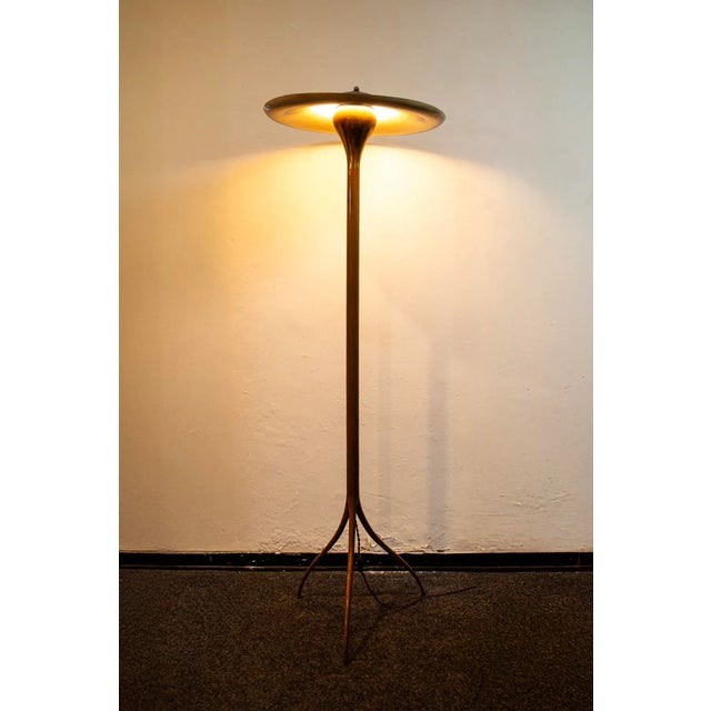 Rare floor lamp in brass and lacquered metal. Adjustable lampshade. Designer: Giuseppe Ostuni Manufacturer: Oluce 1960s I...