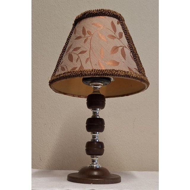 Vintage Table Lamp with Plastic Elements with Chrome-Plated Metal Rings and Fabric Shade by Aro-Leuchten, 1970s For Sale - Image 6 of 9