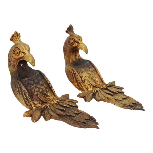 French Mid-Century Gilt Bronze Birds Drapery Rod Holders For Sale