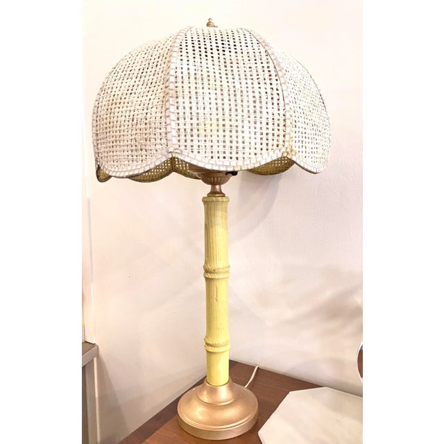 Wood Mid-Century Boho Faux Bamboo and Wicker Shade Table Lamp Circa 1960s For Sale - Image 7 of 7