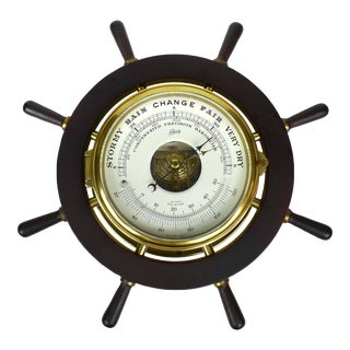 Mid 20th Century Schatz Compensated Precision Barometer & Thermometer Ship Boat Steering Wheel Design Germany For Sale