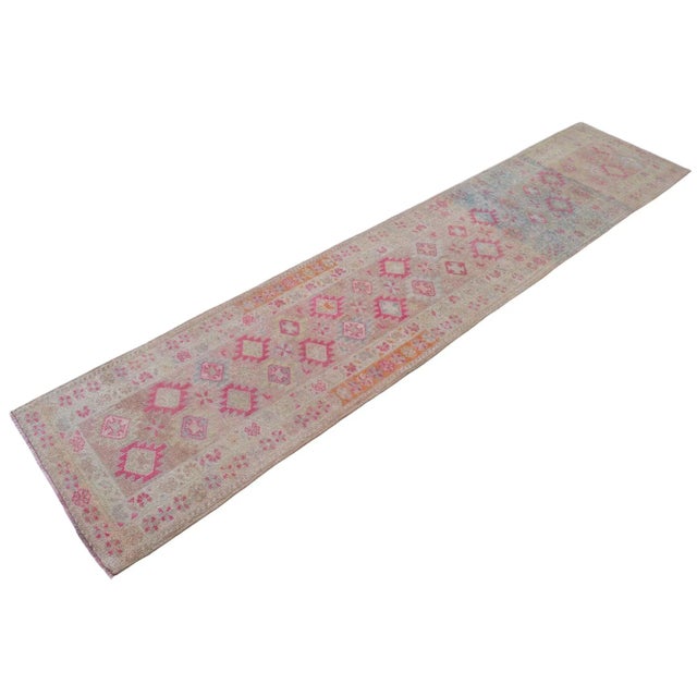 1970s Pink Kurdish Herki Hand-Knotted Distressed Runner Hallway Decor For Sale - Image 6 of 11