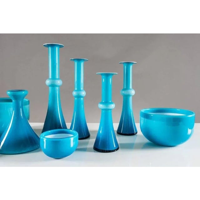 Vintage Scandinavian Blue Glass Vessels by Per Lutken for Holmegaard, Set of 10 For Sale - Image 3 of 6