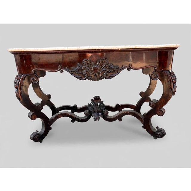 20th Century Louis Philippe Console Tables with White Marble Tops, 1890s, Set of 2 For Sale - Image 4 of 12
