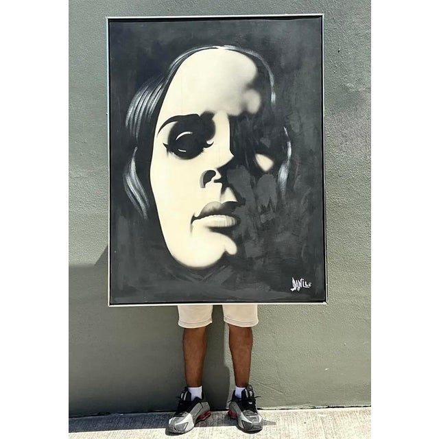 Wood Vintage Monumental Original Oil Portrait on Canvas For Sale - Image 7 of 12