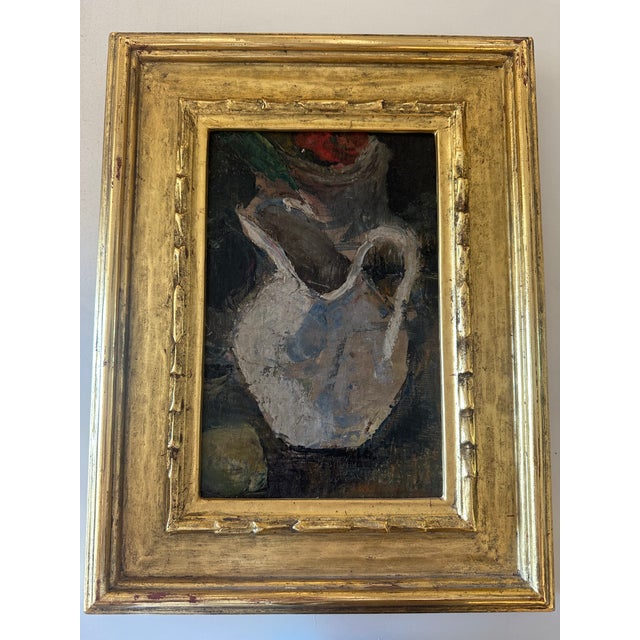 Still Life of Pitcher – #671 Expressive oil painting featuring a white pitcher rendered in loose, textured brushstrokes...