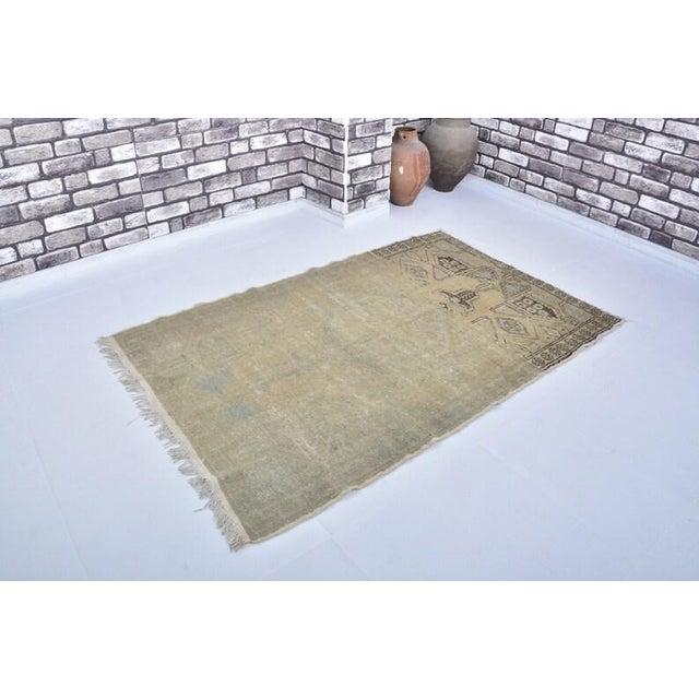 Tan Colour Handmade Turkish Rug For Sale - Image 9 of 10