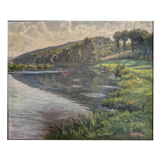 Schocketal with Fulda, Scholz Paul, 56 on the River Kassel, 1937, Oil on Canvas, Framed For Sale