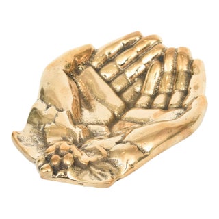 Vintage Brass Bowl, Object or Paperweight With Praying Hands, 50's For Sale