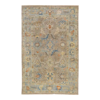6 X 10 Modern Hand-Knotted Sultanabad Brown Wool Rug With Floral Design For Sale