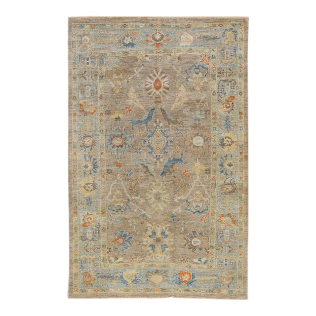 6 X 10 Modern Hand-Knotted Sultanabad Brown Wool Rug With Floral Design For Sale