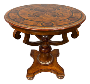Vintage Burl Wood Inlaid Round Center Table Regency Style